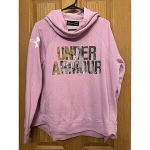 Under Armor Hoodie Women Lg Pink Loose Fit Hooded Sweatshirt Pullover No String